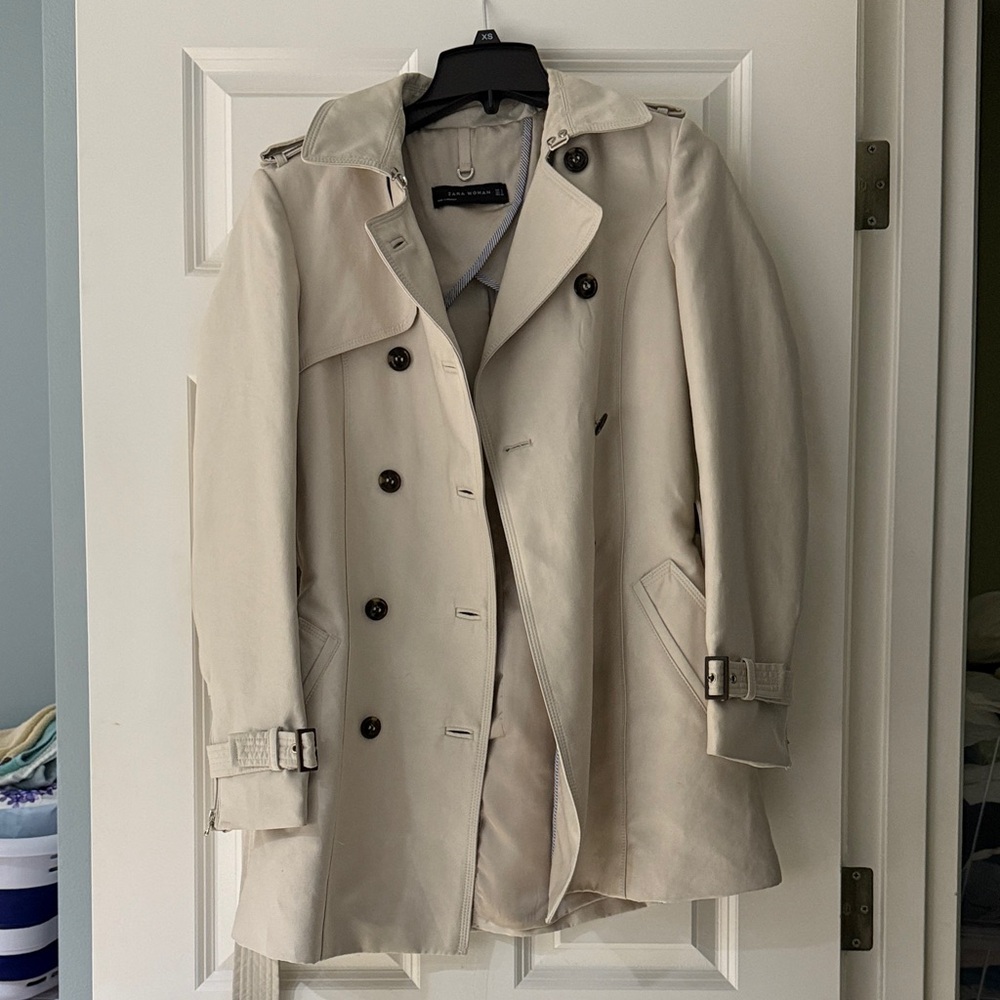 Zara Cream Double-Breasted Trench Coat
